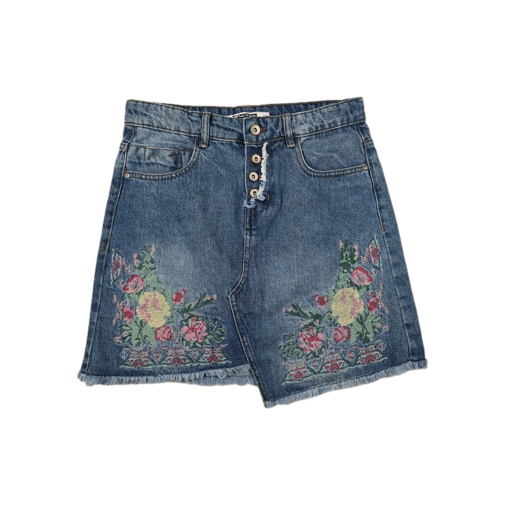 NYC Trends Women's Size Medium Embroidered Floral Denim Skirt NWOTโ